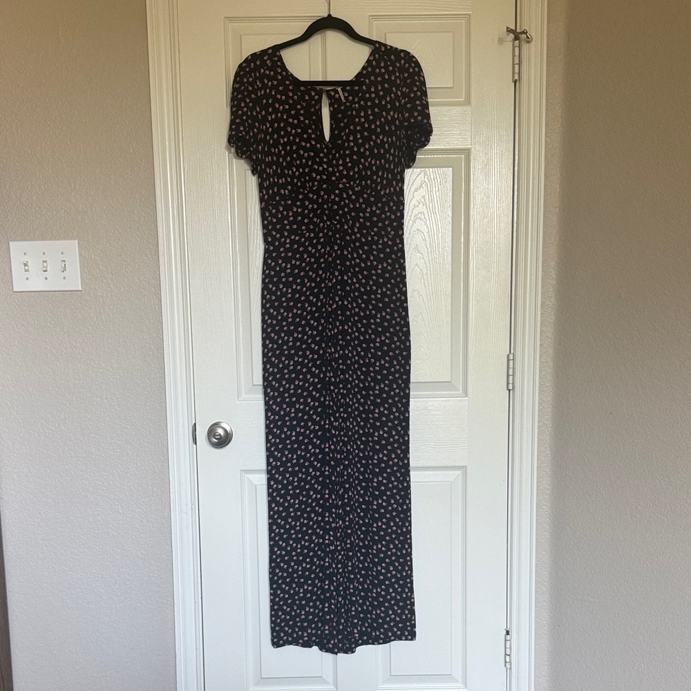 Free People Black and Pink Floral Maxi Dress